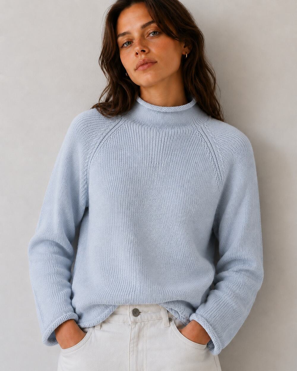 J. Crew Oarsman Rollneck Sweater Light Blue Women's Preppy Coastal Fall Medium